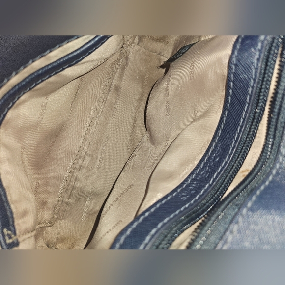 Michael Kors Ava Extra-Small Saffiano Leather Crossbody. Navy Blue & Gold Purse - Picture 8 of 13